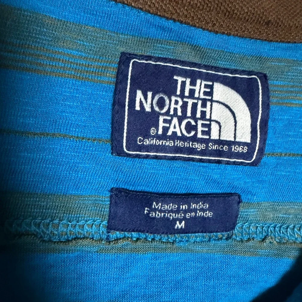 The North Face‎ Mens Blue Brown Striped Cotton Polo Shirt Size M Short Sleeve